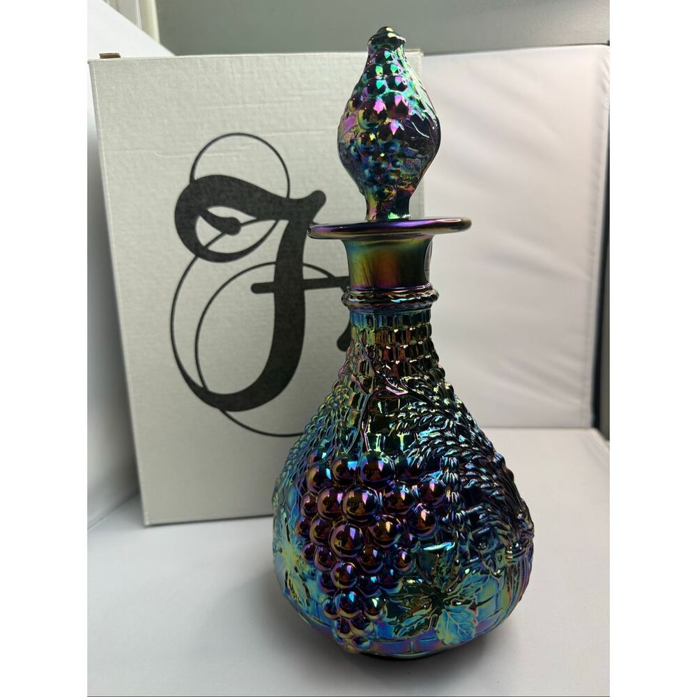 Fenton Amethyst Golden Harvest Carnival Glass Decanter w/Stopper and Box - Picture 3 of 11